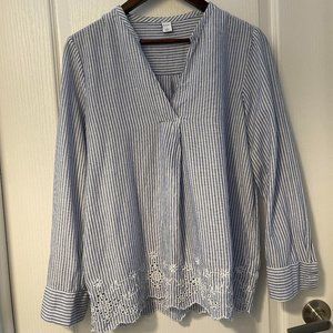 Old Navy Vertical Stripe Embroidered Blouse, Size Medium.
